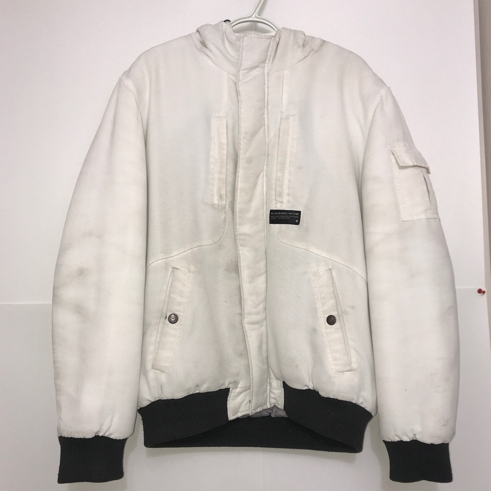 Jack&Jones White Winter Puffer Hood Zip Up Jacket